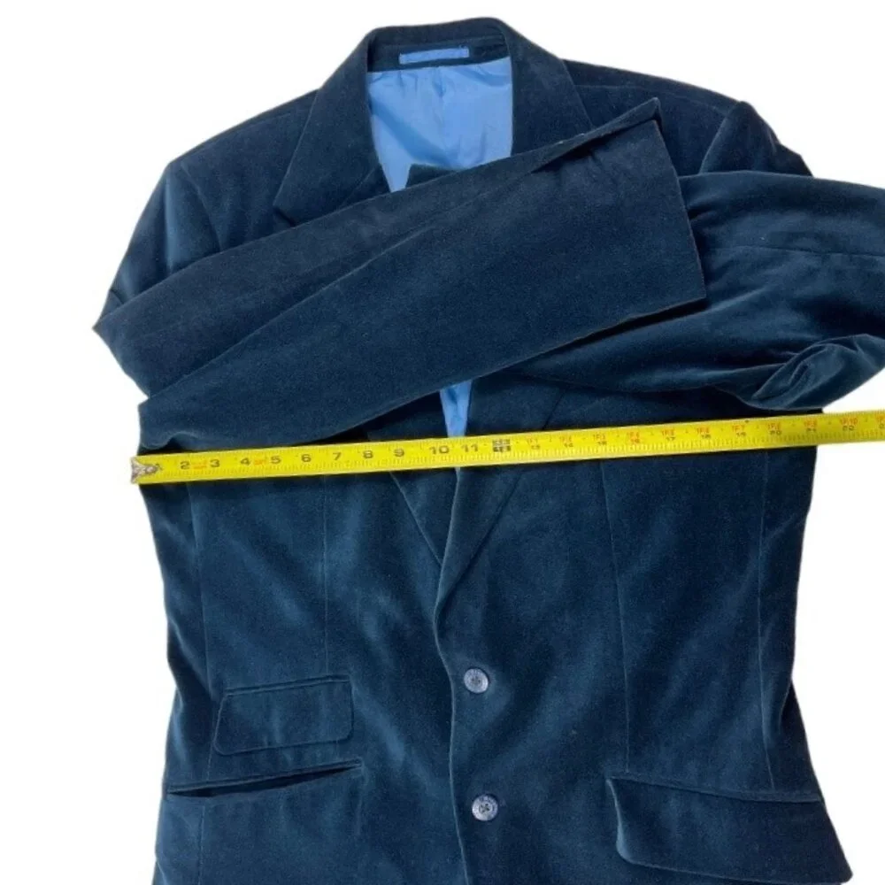 Dragonfly Mens Blue Velvet Velour Smoking Jacket Blazer Dress Coat Size Medium